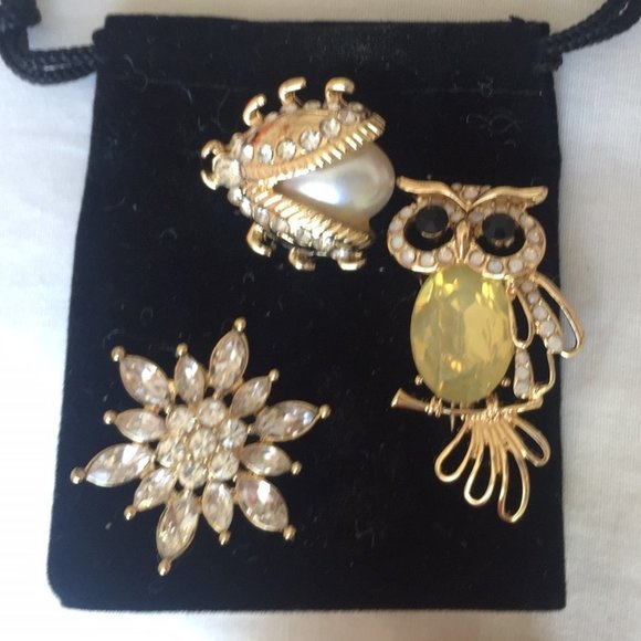 ALI KHAN COLLECTION - SET OF 3 BEAUTIFUL BROOCHES, NEW - Picture 1 of 1